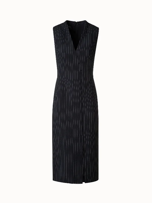 Sheath Dress in Wool Double-Face with Pinstripes