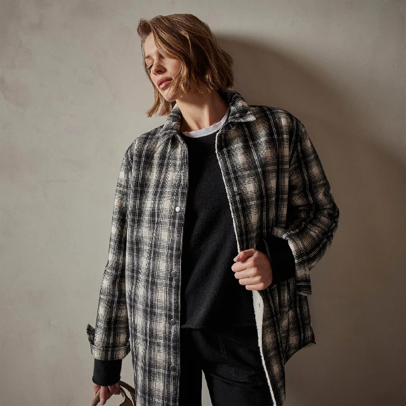 Sherpa Lined Plaid Jacket - Black/White