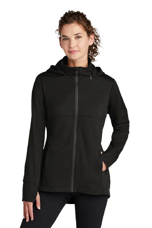 Sport-Tek Womens Wind & Water Resistant Full Zip Soft Shell Hooded Jacket - Deep Black