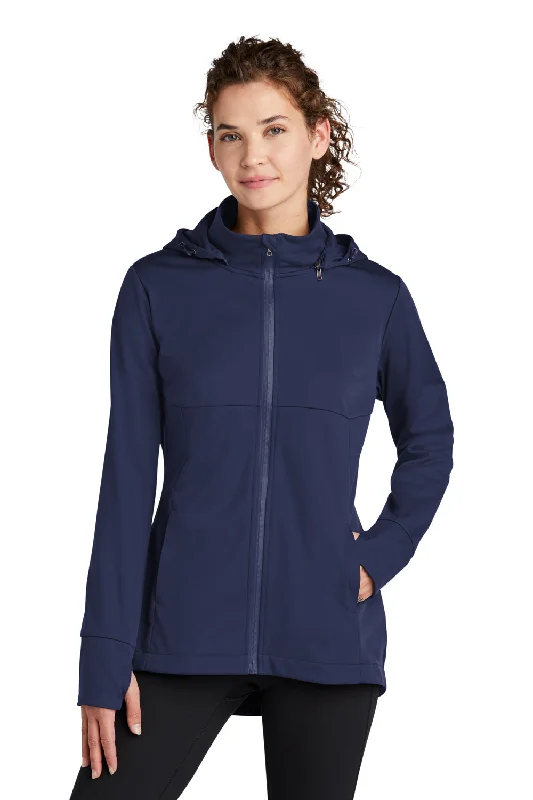 Sport-Tek Womens Wind & Water Resistant Full Zip Soft Shell Hooded Jacket - True Navy Blue