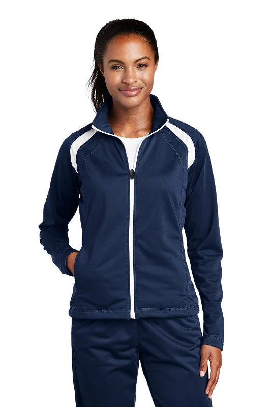 Sport-Tek Womens Full Zip Track Jacket - True Navy Blue/White