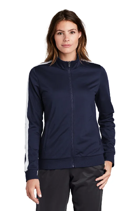 Sport-Tek Womens Full Zip Track Jacket - True Navy Blue/White