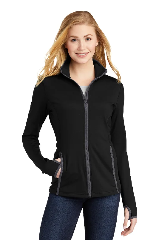 Sport-Tek Womens Sport-Wick Moisture Wicking Full Zip Jacket - Black/Charcoal Grey