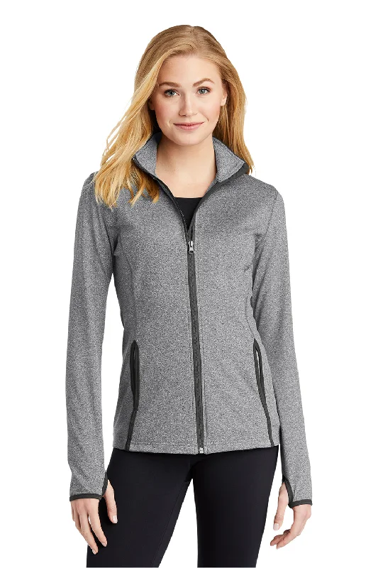 Sport-Tek Womens Sport-Wick Moisture Wicking Full Zip Jacket - Heather Charcoal Grey/Charcoal Grey