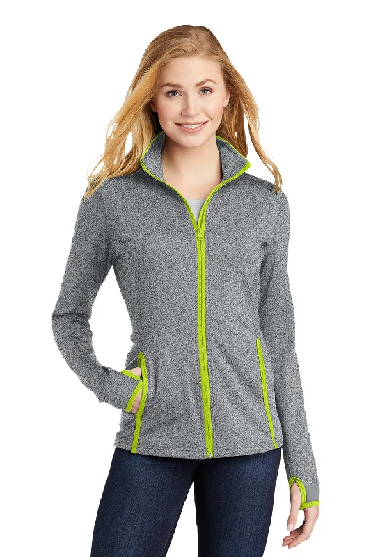 Sport-Tek Womens Sport-Wick Moisture Wicking Full Zip Jacket - Heather Charcoal Grey/Charge Green