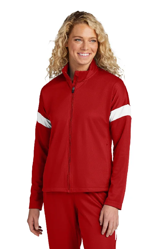 Sport-Tek Womens Moisture Wicking Travel Full Zip Jacket - Deep Red/White - New