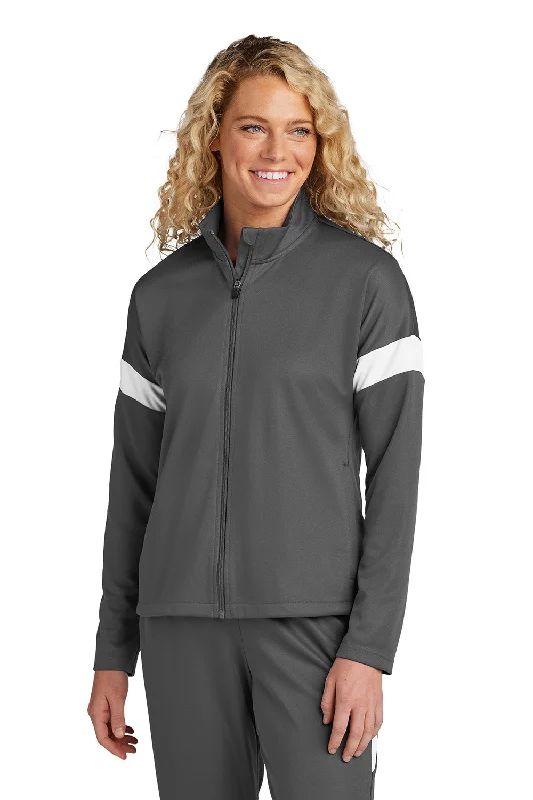 Sport-Tek Womens Moisture Wicking Travel Full Zip Jacket - Iron Grey/White - New