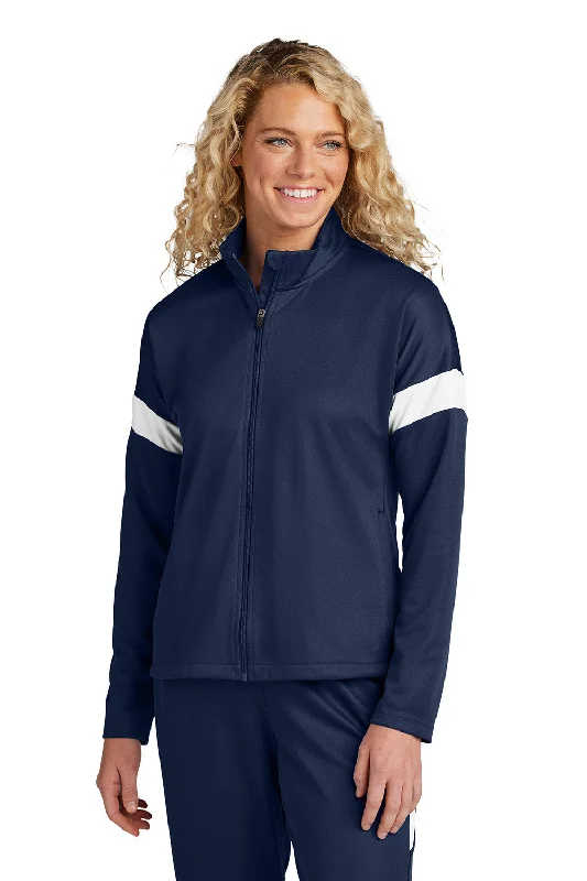 Sport-Tek Womens Moisture Wicking Travel Full Zip Jacket - True Navy Blue/White - New