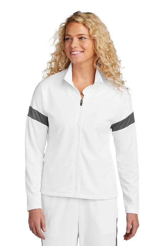 Sport-Tek Womens Moisture Wicking Travel Full Zip Jacket - White/Iron Grey - New