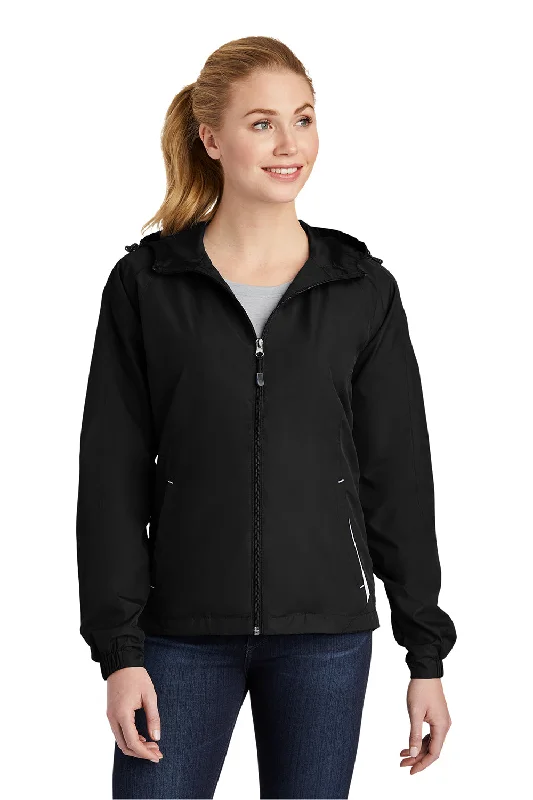 Sport-Tek Womens Water Resistant Full Zip Hooded Jacket - Black/White