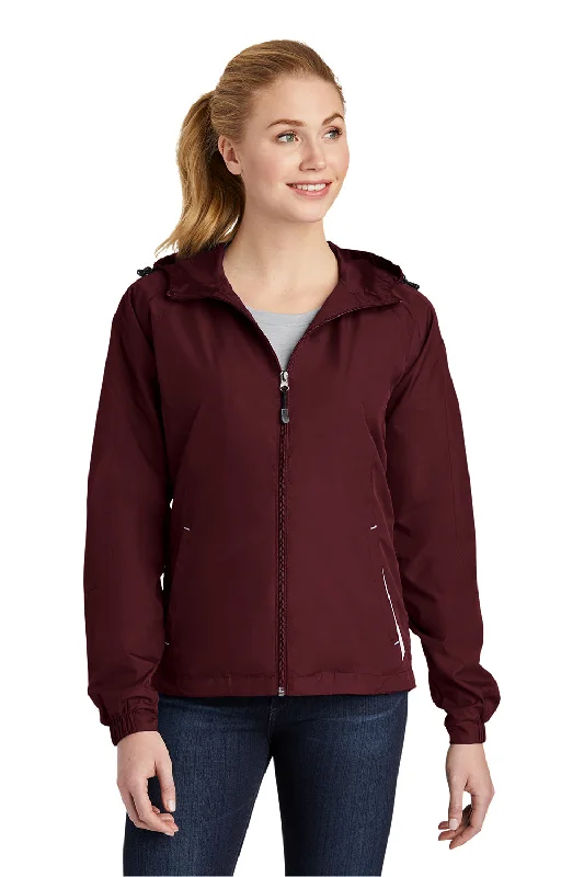 Sport-Tek Womens Water Resistant Full Zip Hooded Jacket - Maroon/White