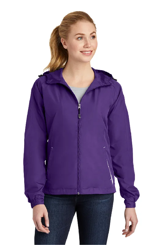 Sport-Tek Womens Water Resistant Full Zip Hooded Jacket - Purple/White