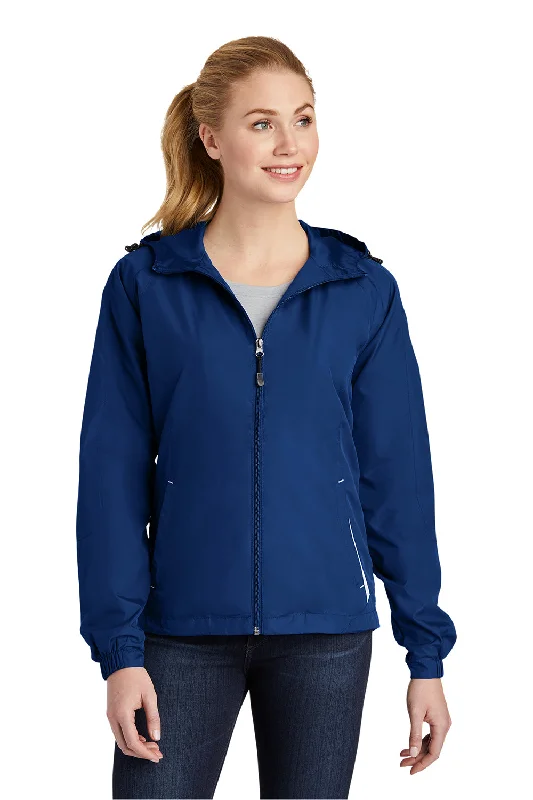 Sport-Tek Womens Water Resistant Full Zip Hooded Jacket - True Royal Blue/White