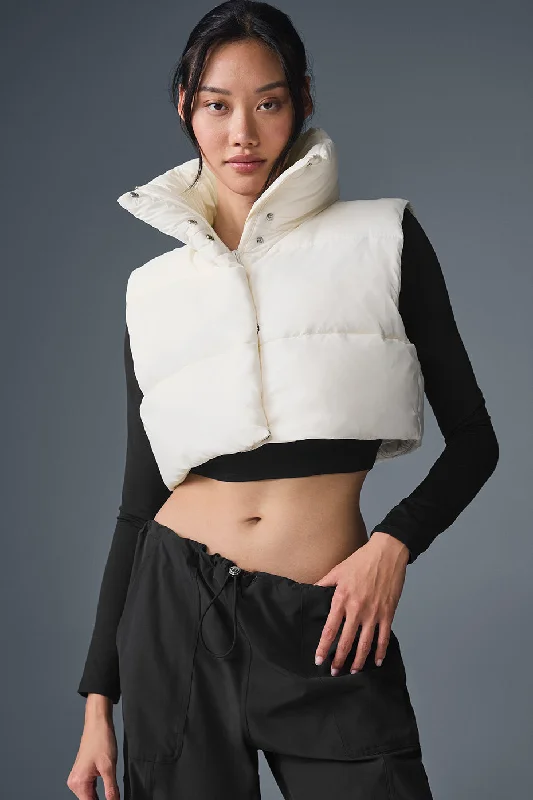 Extreme Cropped Gold Rush Puffer Vest - Ivory