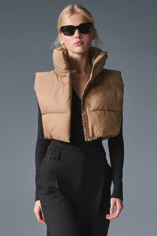 Extreme Cropped Gold Rush Puffer Vest - Toasted Almond