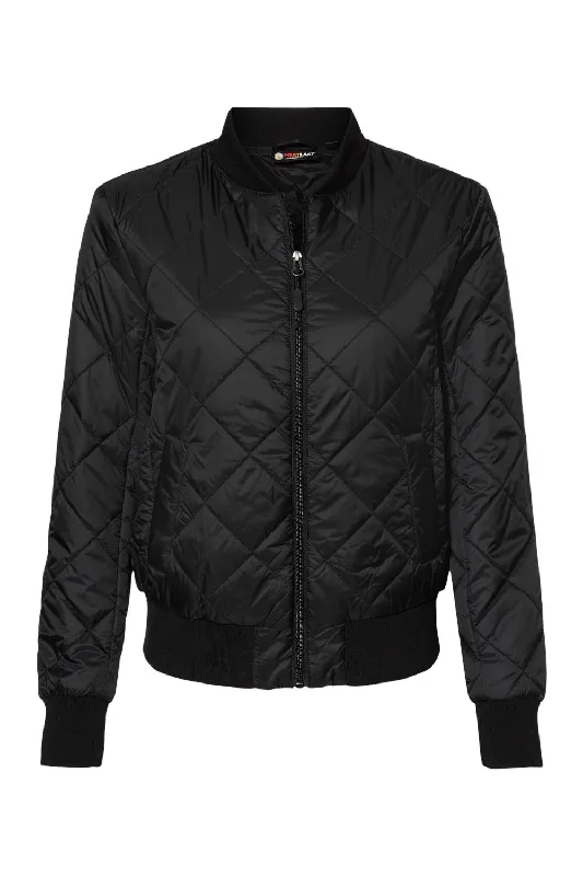 Weatherproof Womens HeatLast Quilted Packable Wind & Water Resistant Full Zip Bomber Jacket - Black