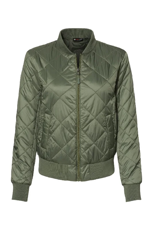 Weatherproof Womens HeatLast Quilted Packable Wind & Water Resistant Full Zip Bomber Jacket - Olive Grey