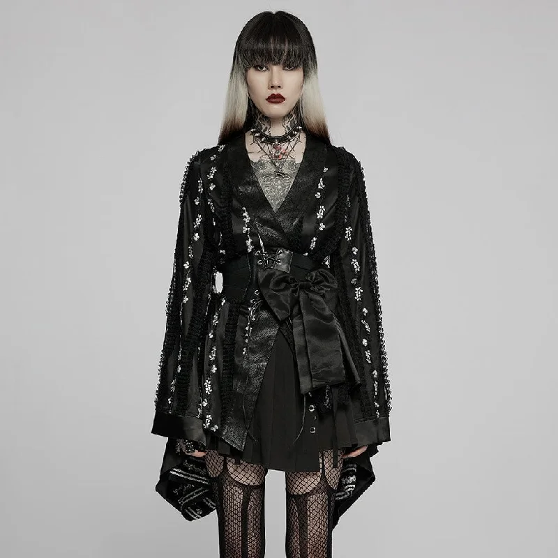 Women's Gothic Floral Lace Kimono Coat with Belt