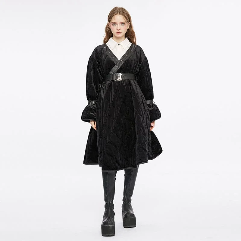 Women's Gothic Plunging Coat with Detachable Hood&Belt