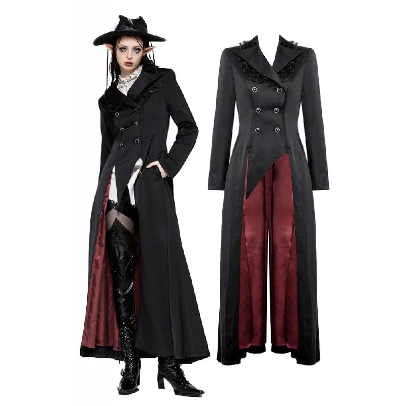 Women's Gothic Vampire Button Jacket Black Red