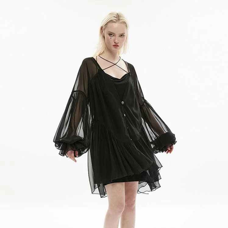 Women's Pastel Gothic Puff Sleeved Sheer Chiffon Coat