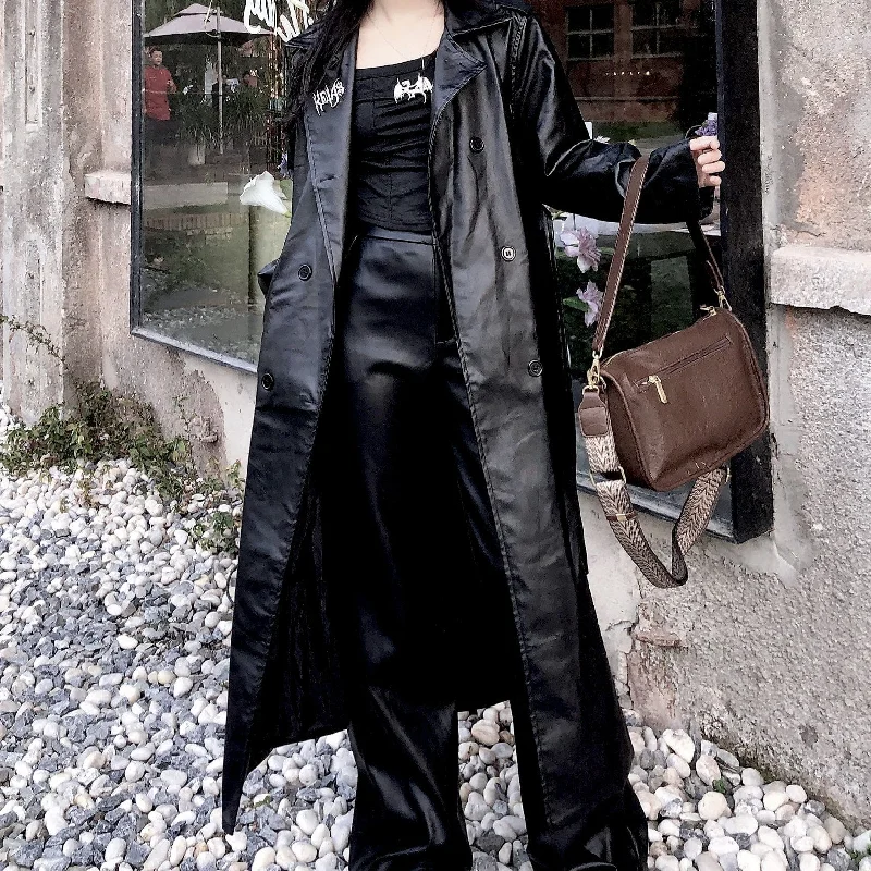 Women's Punk Faux Leather Long Coat