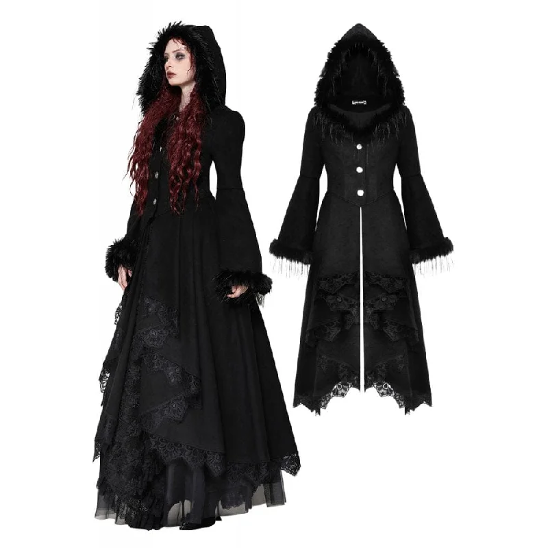 Women's Romantic Gothic Lace Button Coat with Hood