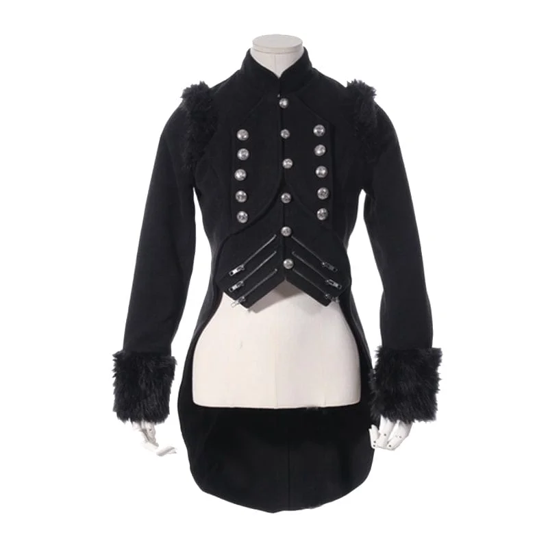 Women's Steampunk Faux Fur Splice Swallow-tailed Jacket