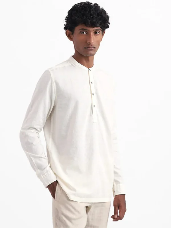 ETA White Solid Cotton Slim-Fit Shirt