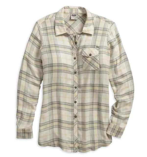 Harley-Davidson® Women's Relaxed Fit Long Sleeve Plaid Shirt, White 96019-18VW