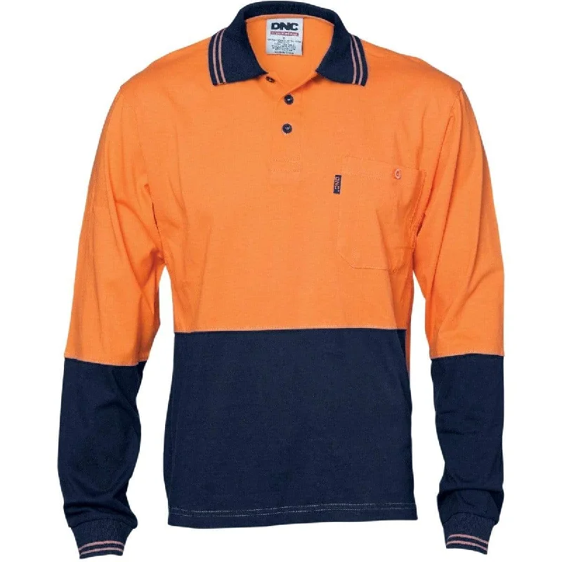 Dnc Workwear Hi-vis Cool-breeze Cotton Jersey Long Sleeve Polo Shirt With Underarm Cotton Mesh - 3846