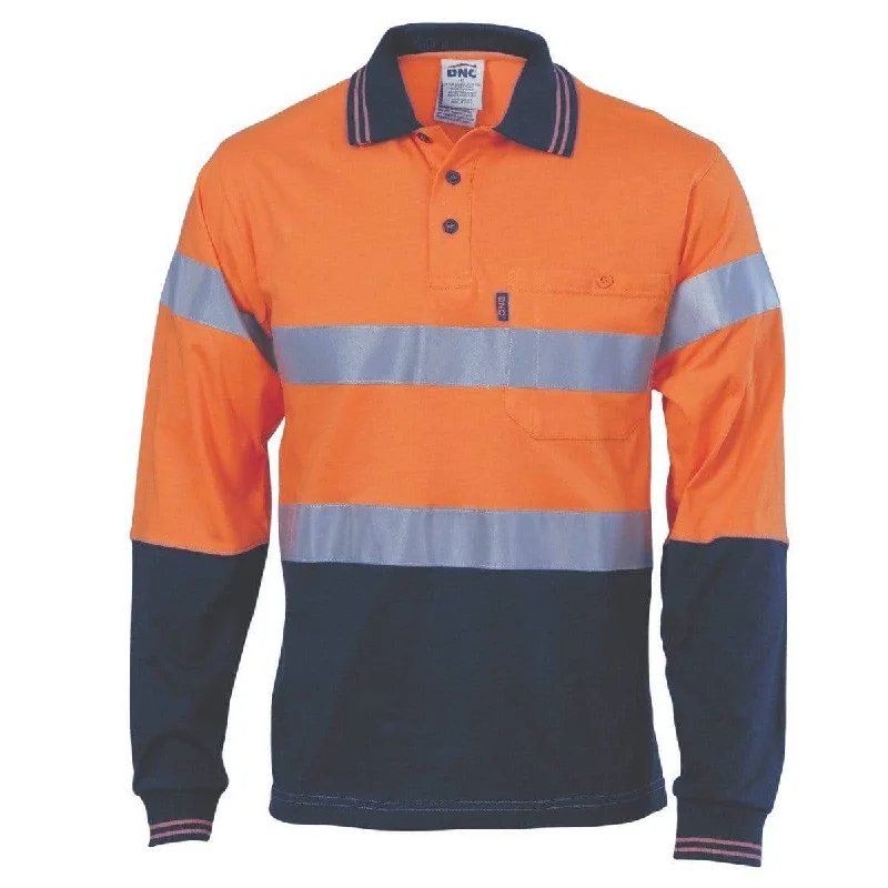 Dnc Workwear Hi-vis Cool-breeze Cotton Long Sleeve Jersey Polo With Csr Reflective Tape - 3916