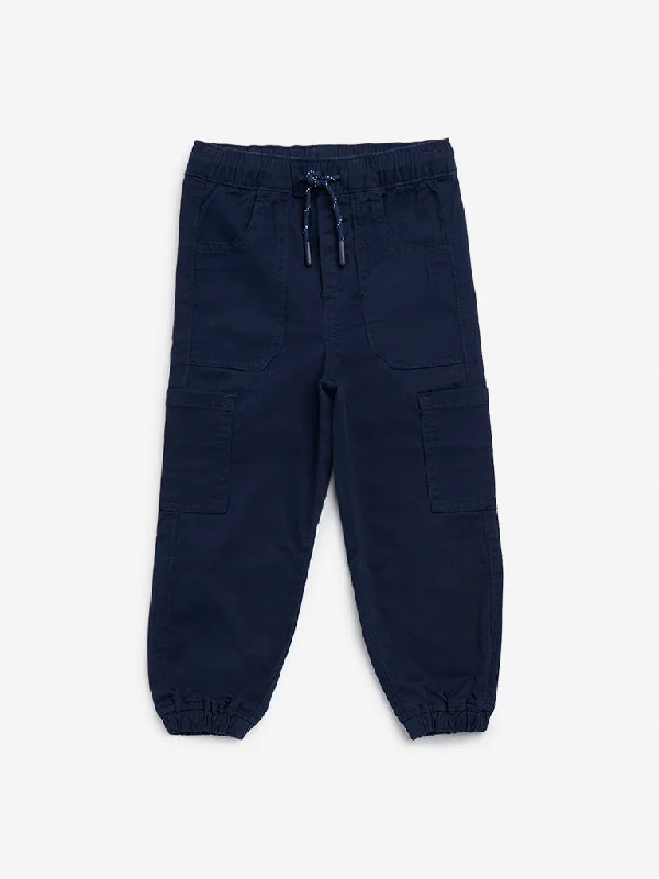 HOP Kids Navy Cargo-Style Mid-Rise Cotton Blend Joggers