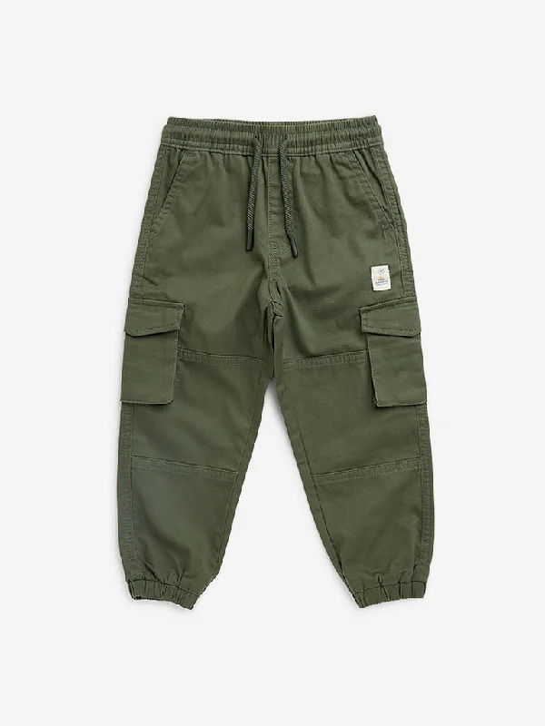 HOP Kids Olive Cargo-Style Mid-Rise Joggers