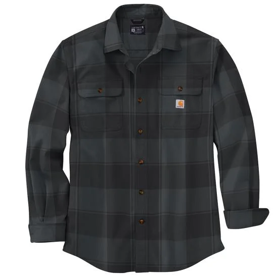 Loose Fit Heavyweight Flannel Long-Sleeve Plaid Shirt, Black