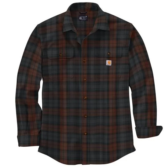 Loose Fit Heavyweight Flannel Long-Sleeve Plaid Shirt, Mocha