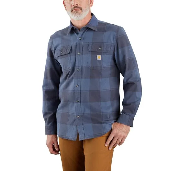 Loose Fit HW Flannel Plaid Shirt - Navy