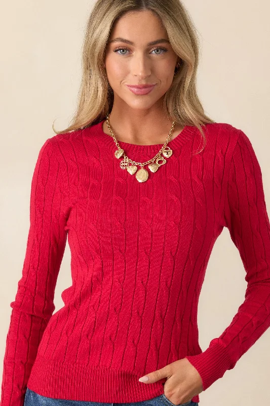 Softly Spoken Red Cable Knit Sweater