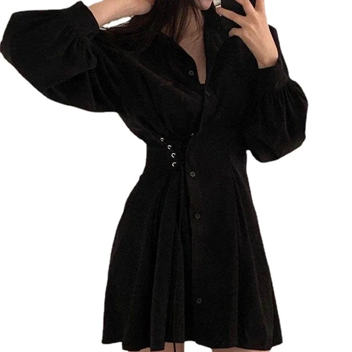 Women's Grunge Puff Sleeved Strappy Dress