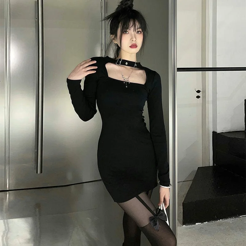 Women's Punk Cutout Buckle Dress