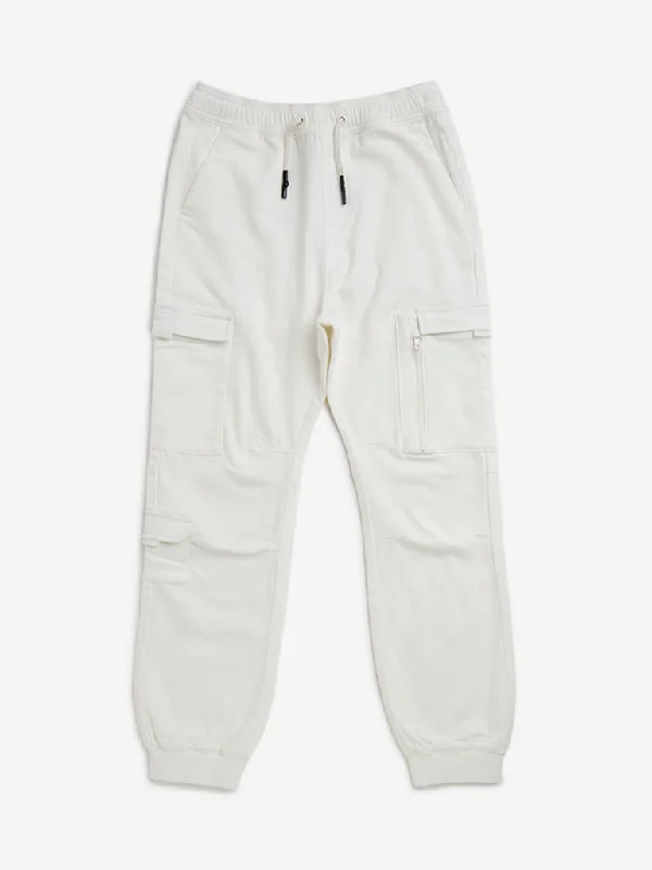 Y&F Kids White Cargo-Style Mid-Rise Joggers